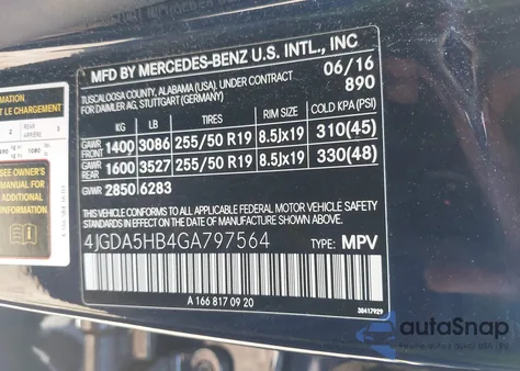 2016 Mercedes-Benz Gle 350 4Matic from USA, damaged, VIN 4JGDA5HB4GA797564